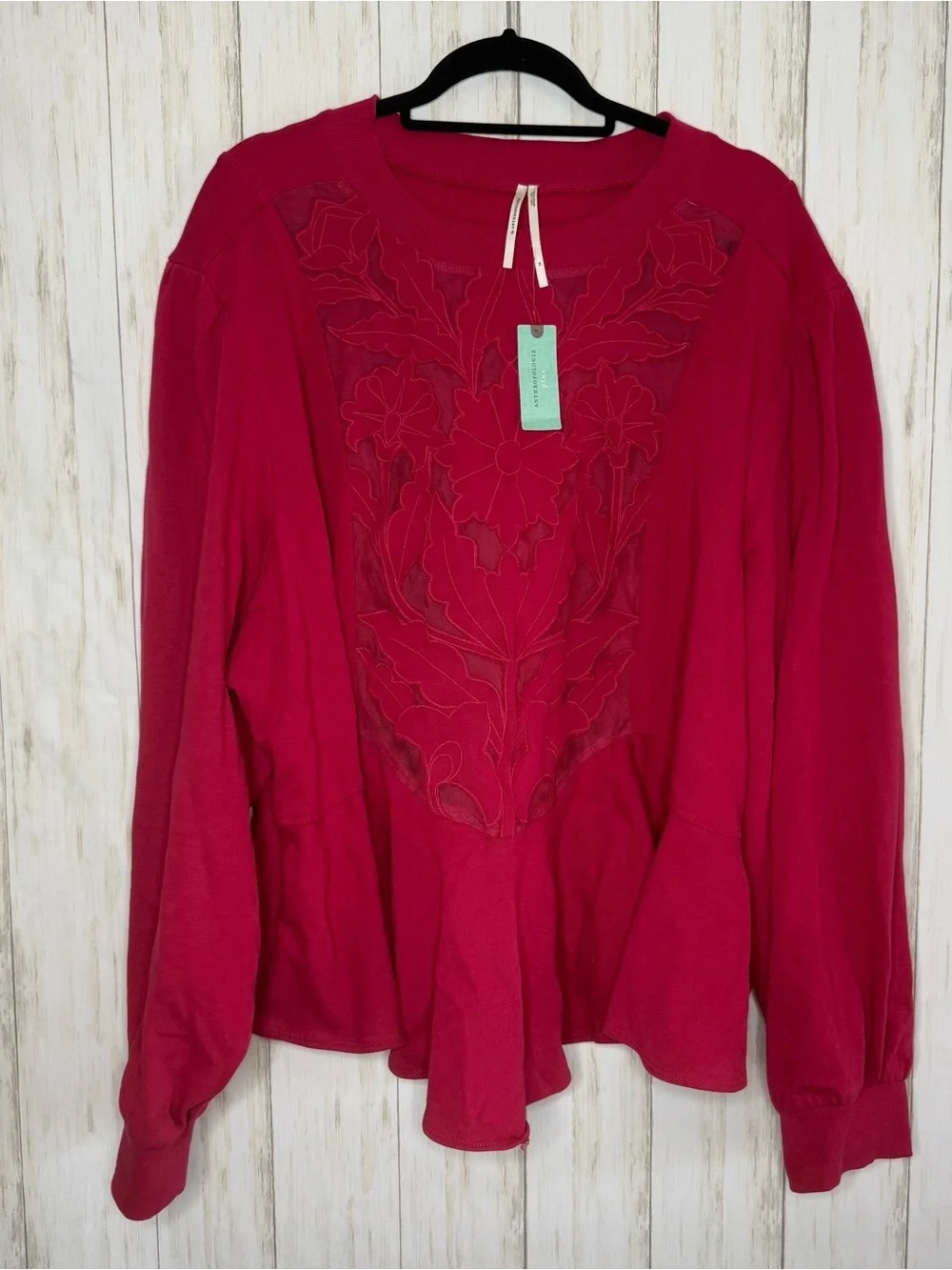 Anthropologie NWT 3X Embroidered Cutwork Swing Long Sleeve Sweatshirt